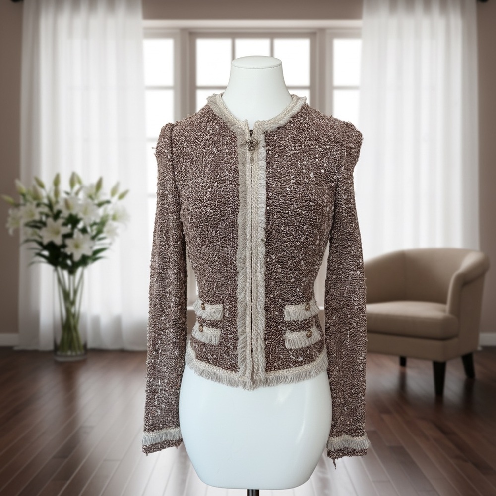 St. John Brown Tweed Blazer with Cream Accents